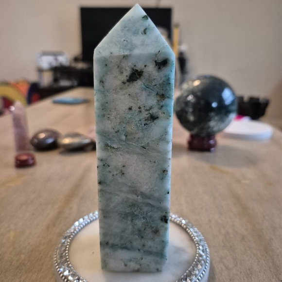 None Other - Natural Chrysocolla Blue Green Crystal Point Obelisk Tower #3 New